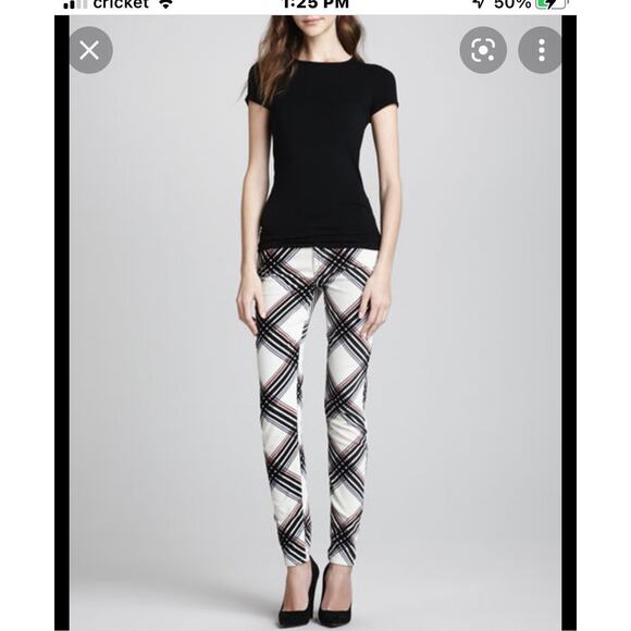 7 for all mankind Skinny Cream Velvet & Black Plaid Hoilday Pants size 27 - Picture 12 of 12